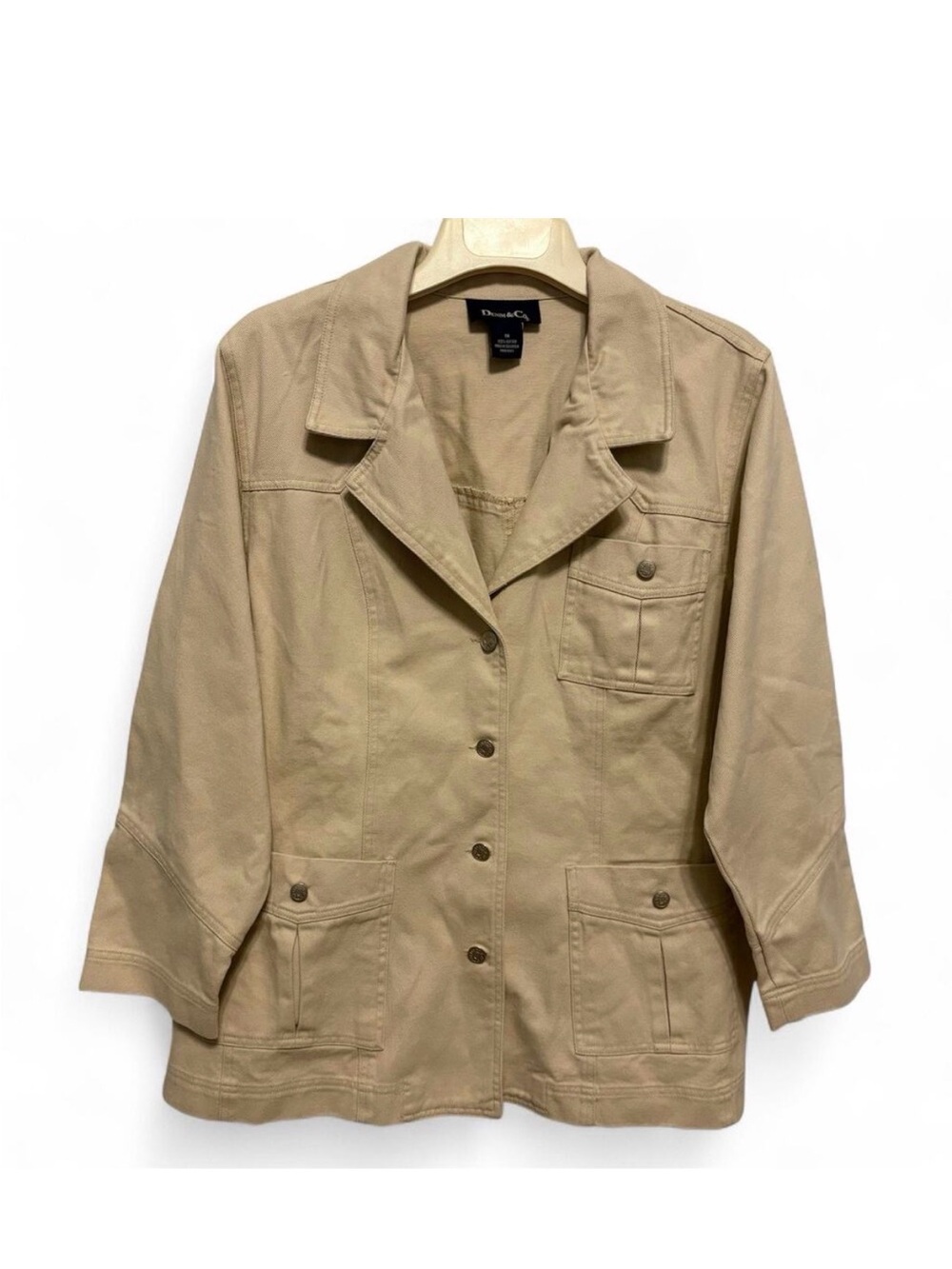 VTG 90s Denim & Co. Jacket Womens 1X Beige Khaki Field Chore Barn Coat Utility